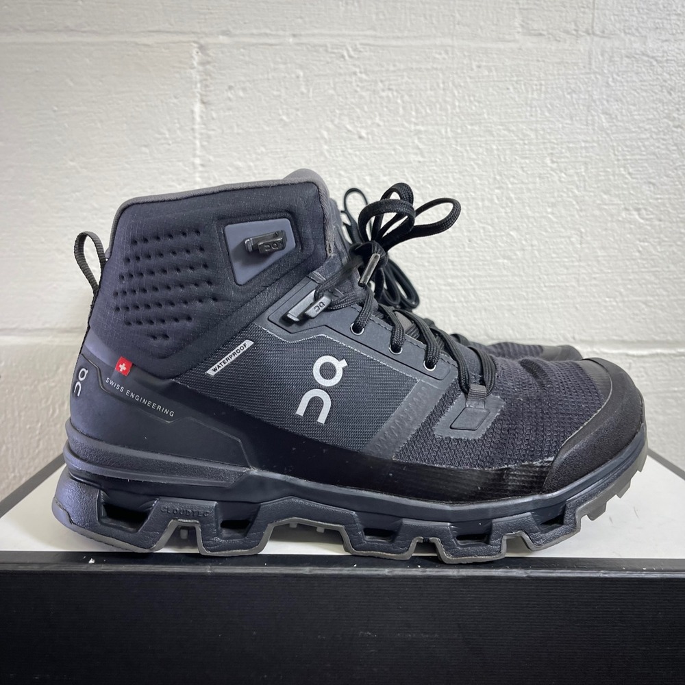 On Cloudrock 2 Mid Boot Black Waterproof Hiking Shoes Lace up Women's 8 US